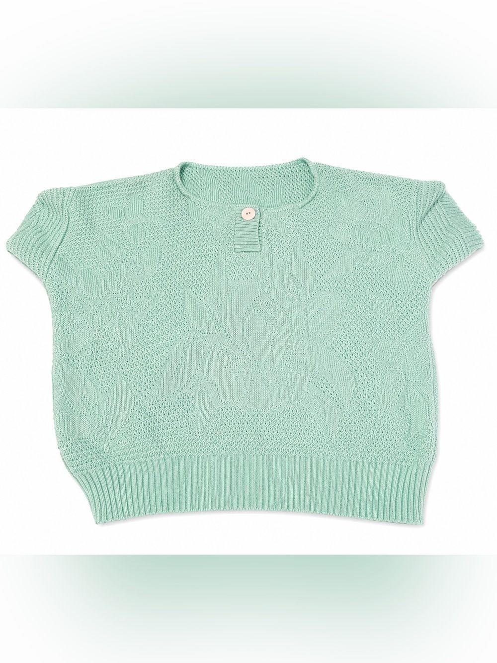 Women's Mint Green Textured Knit Pullover with Button Neck